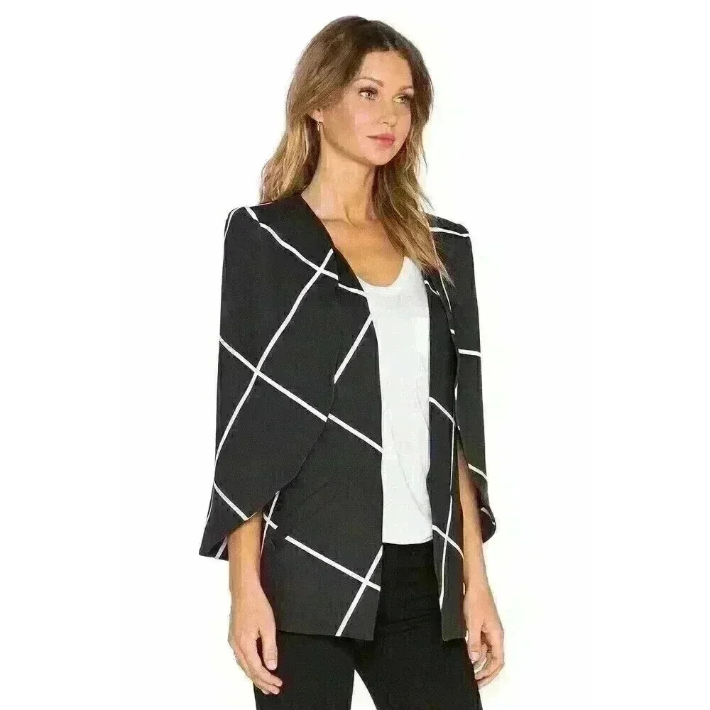 NEW NWT State Of Being Geo Check Vest / Cape Black w/ White Checks $159